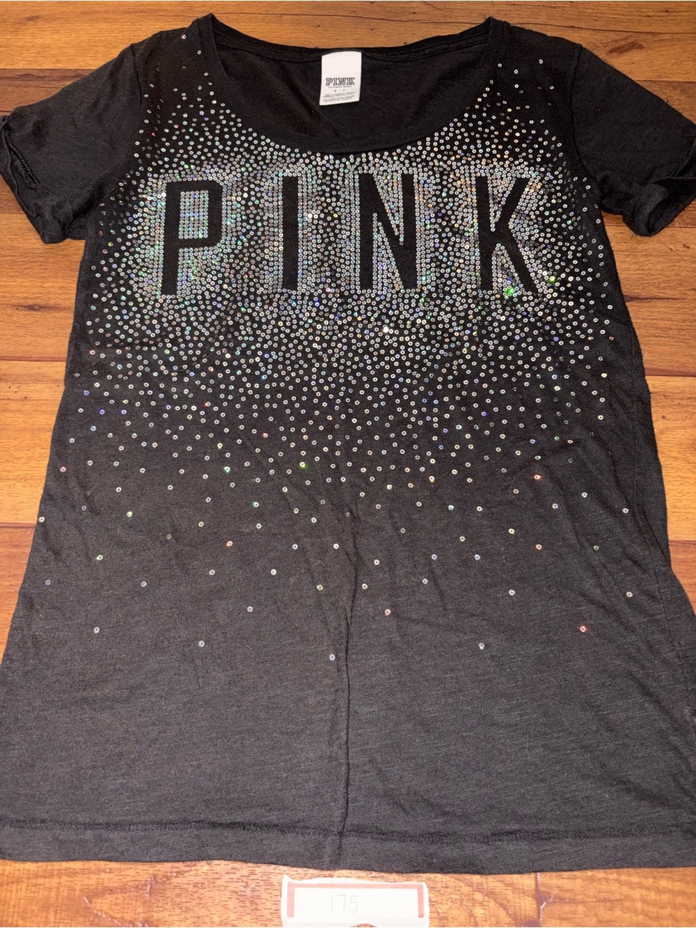 Victoria's Secret PINK Dark Charcoal Sequined Bling Short Sleeve T-Shirt Small S